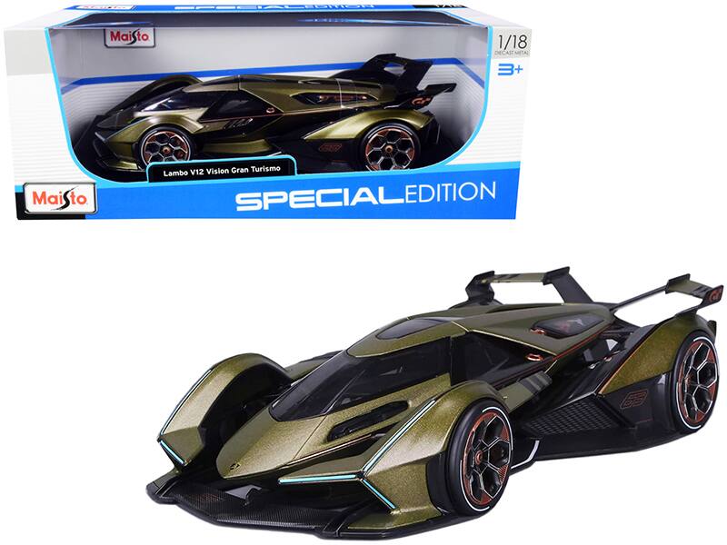 Lamborghini V12 Vision Gran Turismo 1/18 Diecast Model Car by Maisto - Matt Green Metallic
