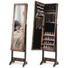 Front. Costway - Jewelry Mirrored Cabinet Armoire Organizer Storage Box with Stand Christmas Gift Brown - Brown.