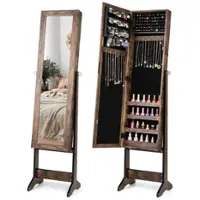 Costway - Jewelry Mirrored Cabinet Armoire Organizer Storage Box with Stand Christmas Gift - Brown - Front_Zoom