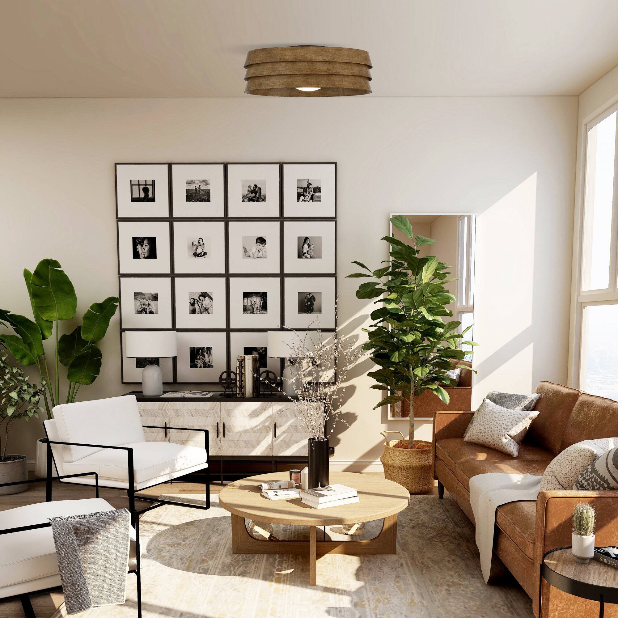 Angle. Parrot Uncle - 22" Farmhouse Brown LED Flush Mount Ceiling Fan with Remote Control - Black.