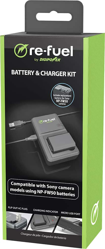 Alt View 12. Digipower - BP-FW50 digital camera battery & charger kit, Replacement for Sony NP-FW50 battery pack - Black.