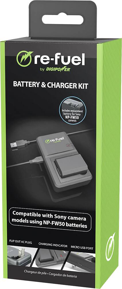 Alt View 12. Digipower - BP-FW50 digital camera battery & charger kit, Replacement for Sony NP-FW50 battery pack - Black.