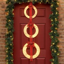 BreeBe - Set of 3 LED Lighted Holiday Wreaths with Festive Bows - Red