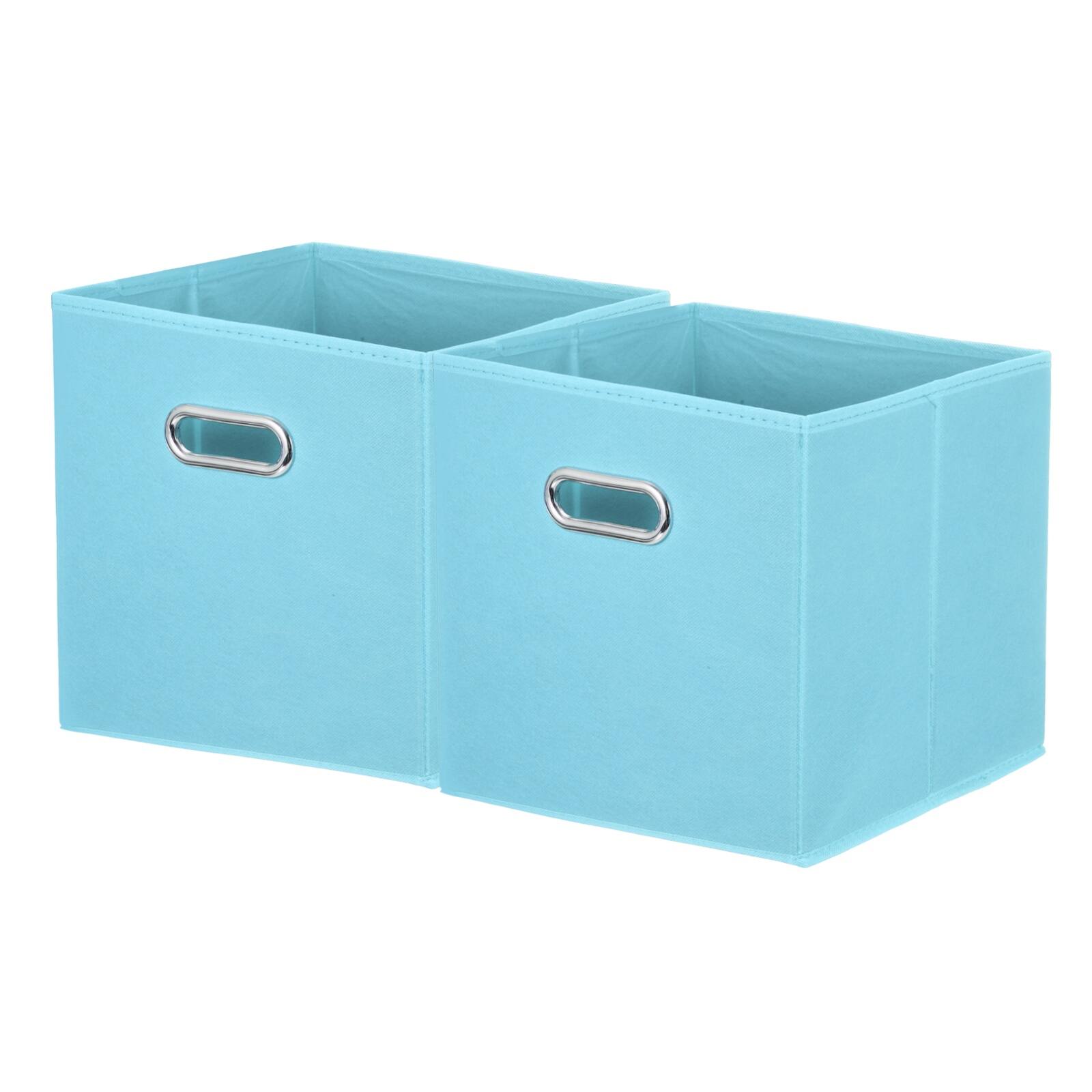 Front. Unique Bargains - 2pcs Storage Cubes, 11x11x11 Inch Fabric Storage Bins with Circular Handle, Foldable Cube Organizer for Home Clothing - Sky Blue.