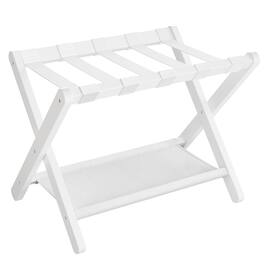 Songmics Home - Luggage Rack, Folding Suitcase Stand with Storage Shelf, for Guest Room, Hotel, Bedroom, Heavy-Duty, Holds up to 131 lb - Classic White