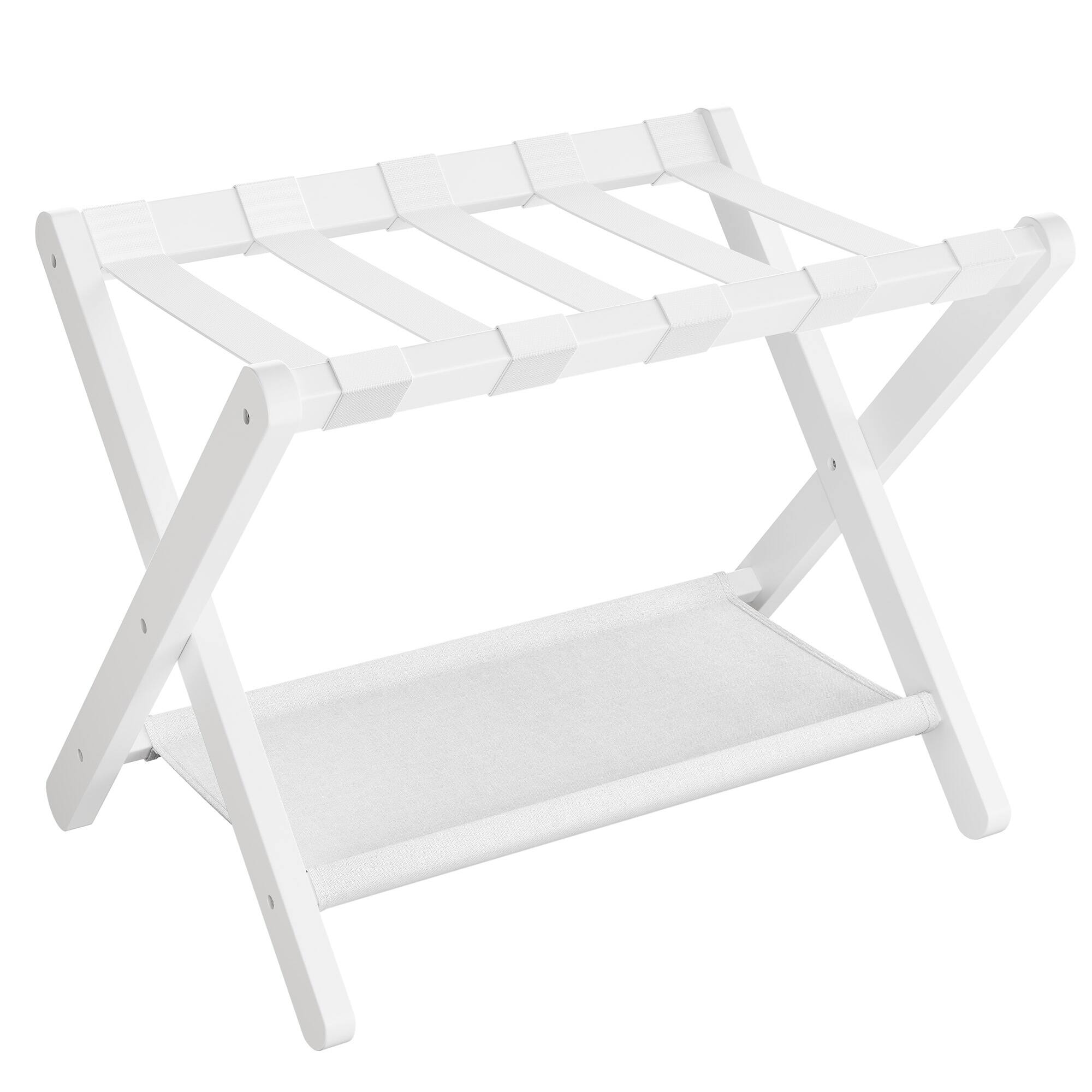Front. Songmics Home - Luggage Rack, Folding Suitcase Stand with Storage Shelf, for Guest Room, Hotel, Bedroom, Heavy-Duty, Holds up to 131 lb - Classic White.