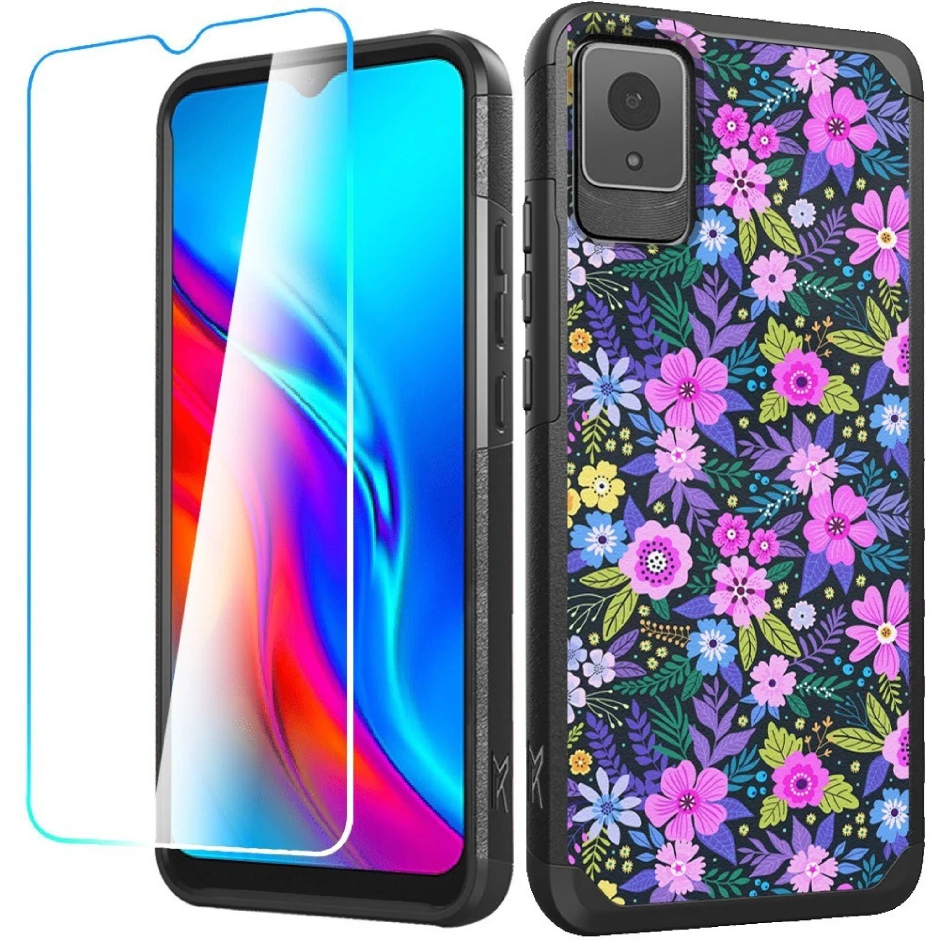 Angle. Kitcheniva - Tough Strong Hybrid Design Protective Case With Tempered Glass For TCL K11 Flowers - Flower.