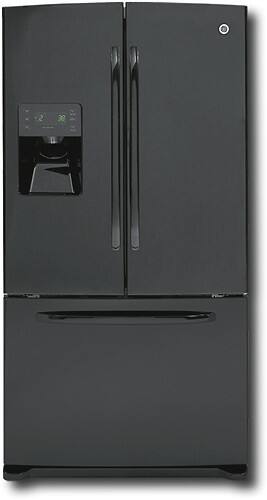 Front Standard. GE - 25.9 Cu. Ft. French Door Refrigerator with Thru-the-Door Ice and Water - High-Gloss Black.