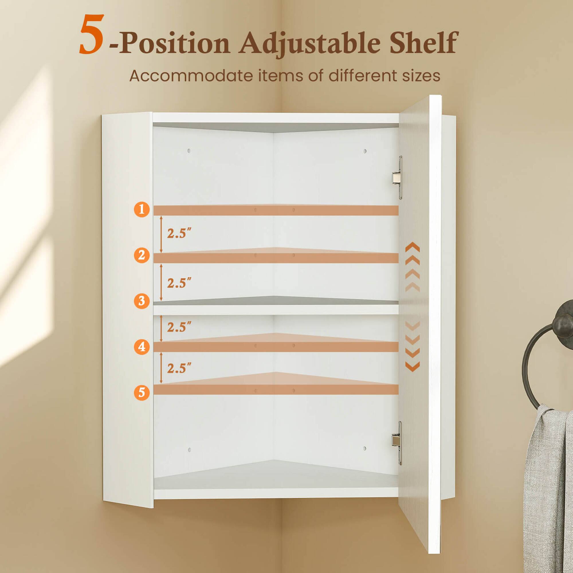 5-Position Adjustable Shelf  
Accommodate items of different sizes  

1. 2.5"  
2. 2.5"  
3. 2.5"  
4. 2.5"  
5. 2.5"