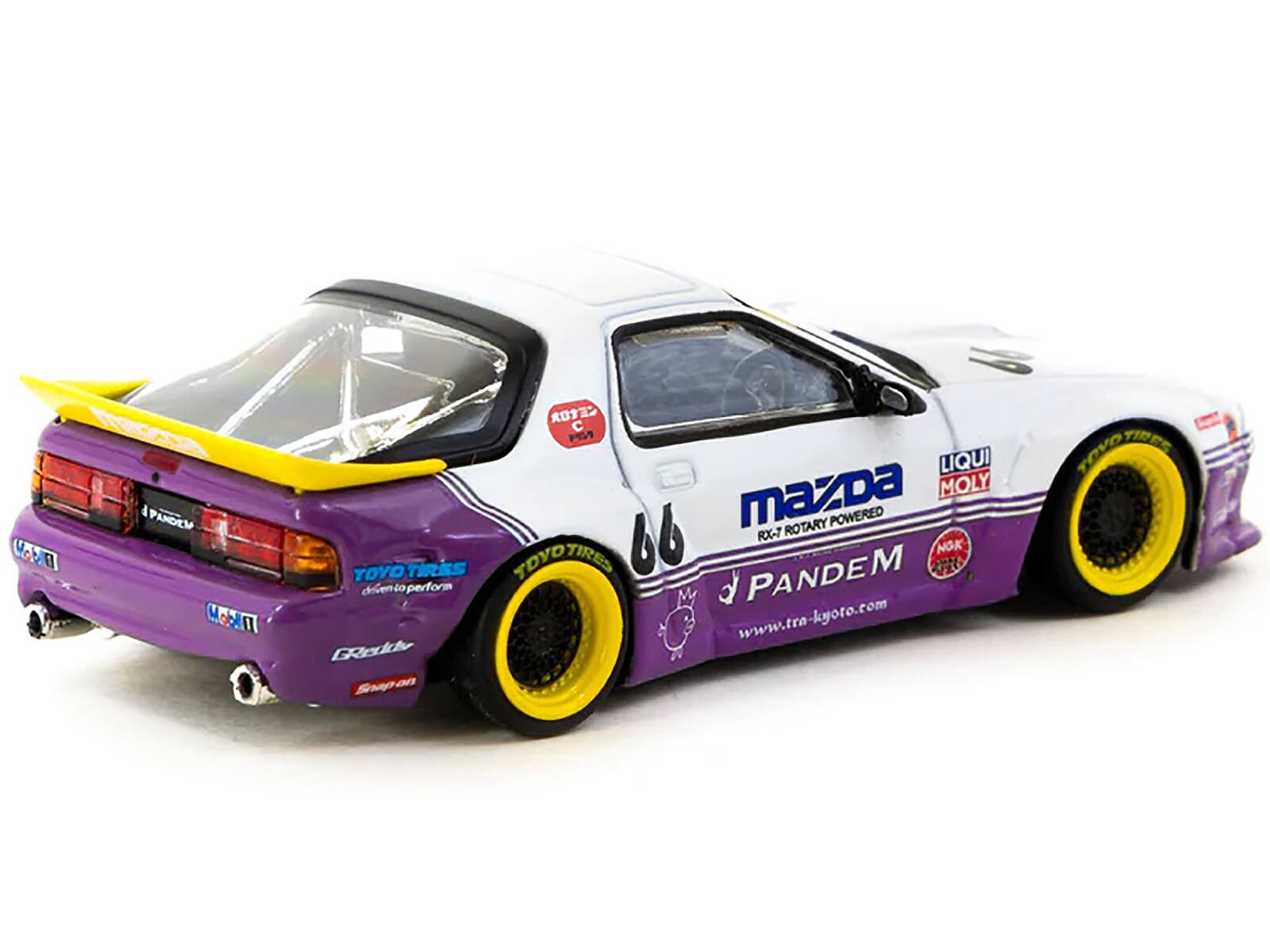 Sure, here is the corrected and grouped text from the image:

- **Mazda**
- **RX-7 Rotary Powered**
- **PANDEM**
- **LIQUI MOLY**
- **TOYO TIRES**
- **driven to perform**
- **www.tra-kyoto.com**
- **NGK**
- **Snap-on**
- **Reid**
- **TID**
- **TOVO**
- **66**