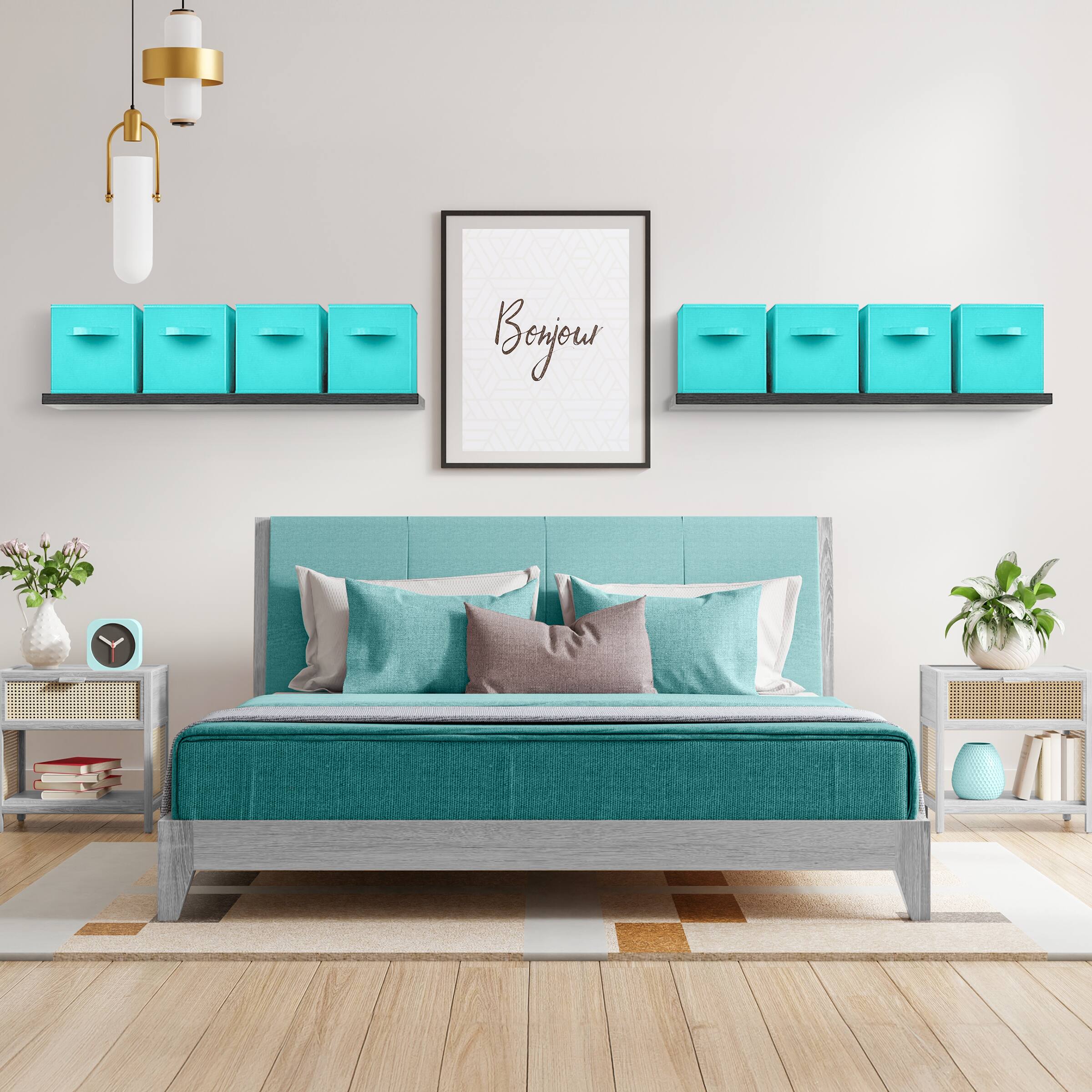 Alt View 2. Sorbus - Sorbus Fabric Storage Cubes, 8 Foldable Storage Bins for Organizing Pantry, Cubbies, Toy Box, Clothes Storage - Aqua.