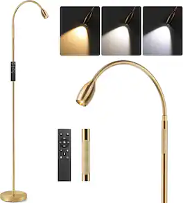 Nordic Hygge - 72Inch Tall LED Dimmable Reading Floor Lamp with Flexible Gooseneck - Antique Brass