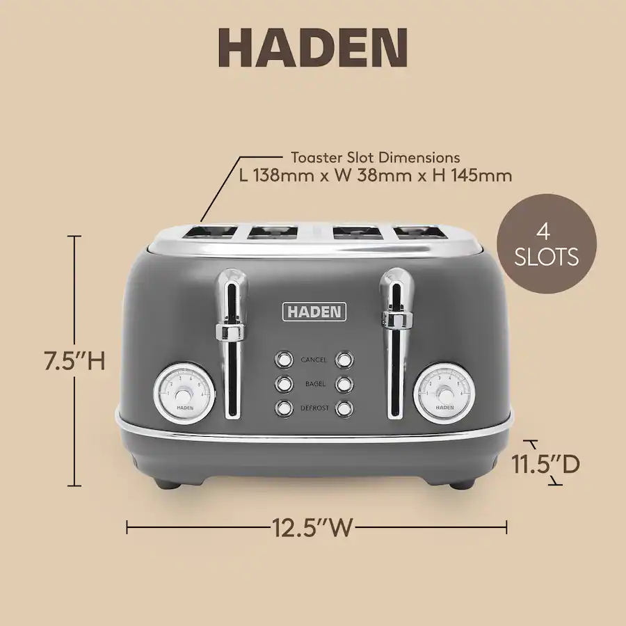 First Toaser Haden Chelsea Stainless Steel 4 Slice Toaster, Extra Wide Slots Grey ...