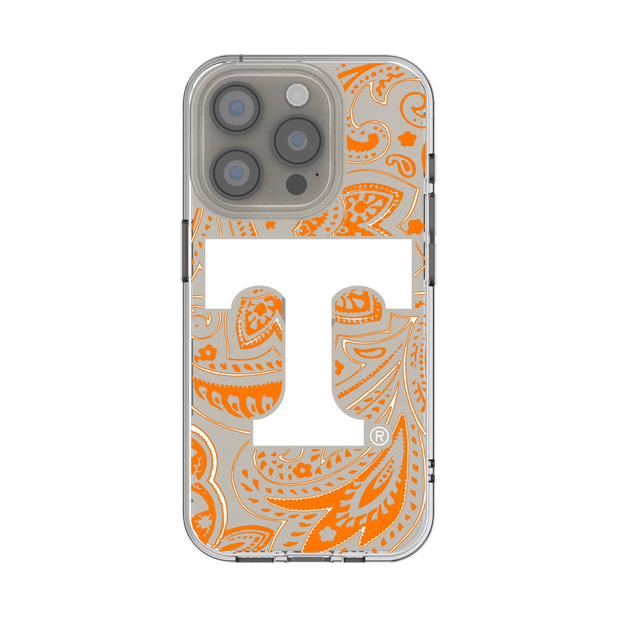Front. Keyscaper - Tennessee Volunteers Paisley iPhone Clear Case - 14 Plus - Multicolor.