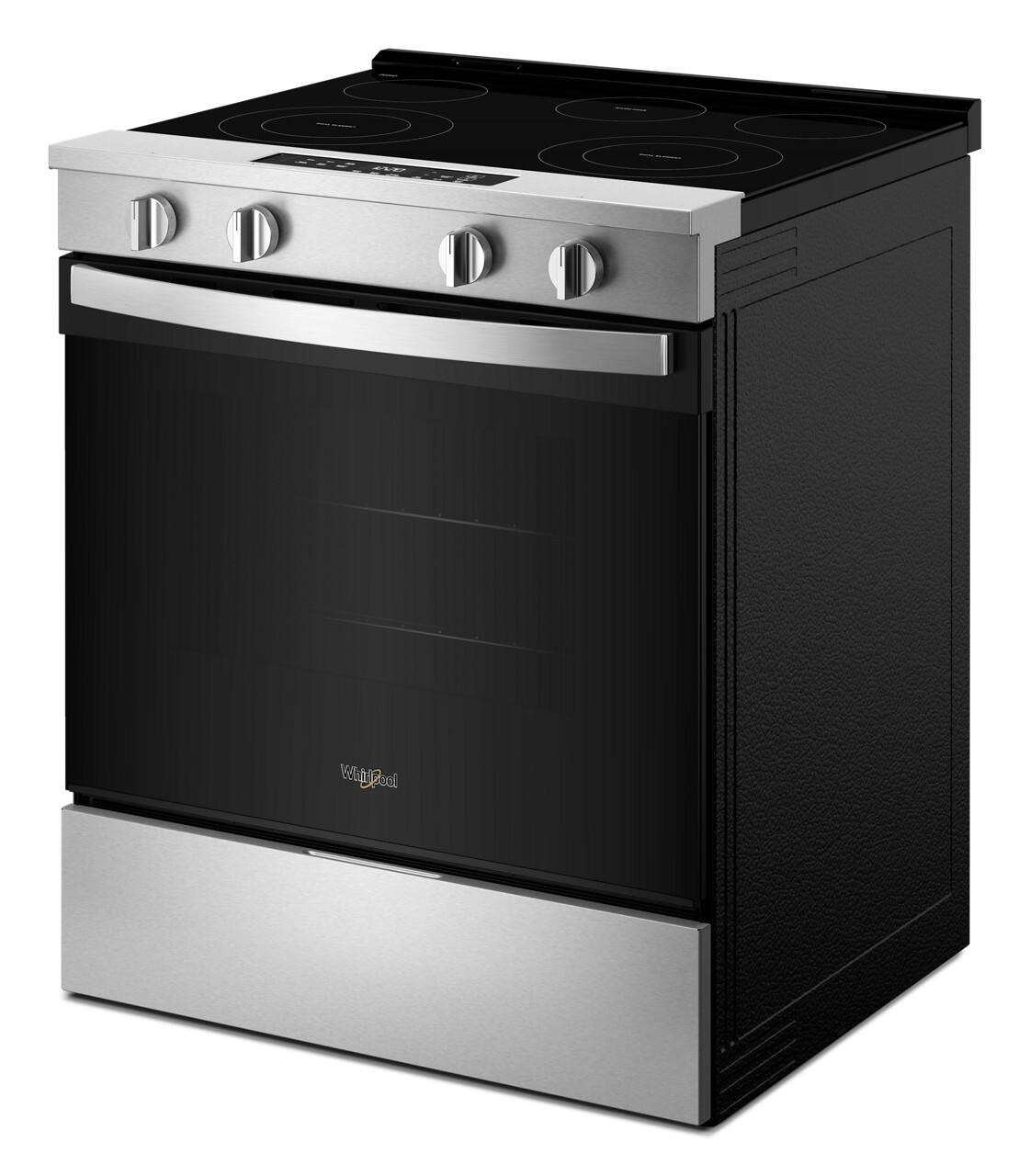 Left. Whirlpool - 5.3 Cu. Ft. Slide-In Electric Range with No Preheat and Slow Cook Modes - Stainless Steel.