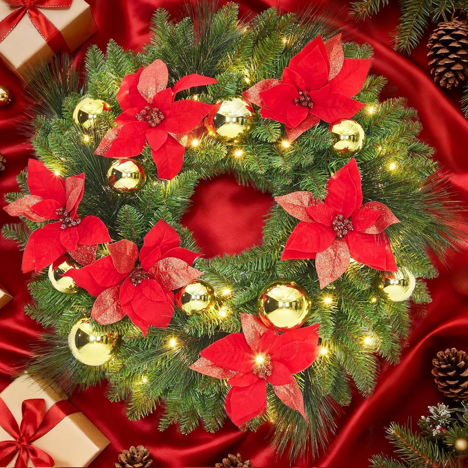 Alt View 4. Jojoka - 24-in Green Christmas Wreath Pre-Lit Artificial for Indoor Outdoor Holiday Decorations - Green.