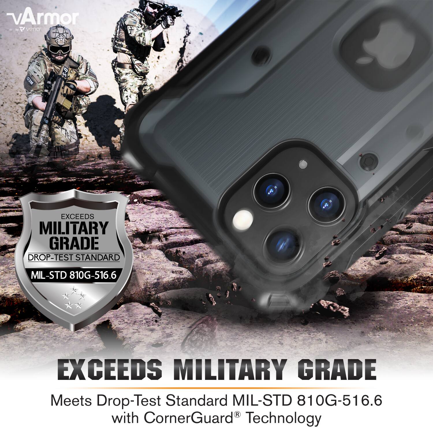 vArmor - venc La WED S-8 EXCEEDS MILITARY GRADE DROP-TEST STANDARD MIL-STD 810G-516.6 EXCEEDS MILITARY GRADE Meets Drop-Test Standard MIL-STD 810G-516.6 with CornerGuard Technology
