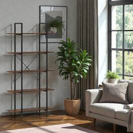 Hivvago - 62" Rustic Industrial 5-Level Storage Shelf for Books and Display Items - Rustic Brown