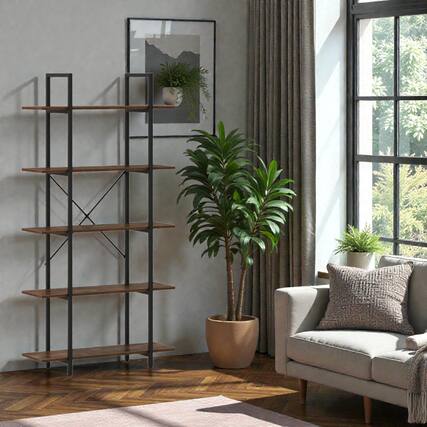 Front. Hivvago - 62" Rustic Industrial 5-Level Storage Shelf for Books and Display Items - Rustic Brown.