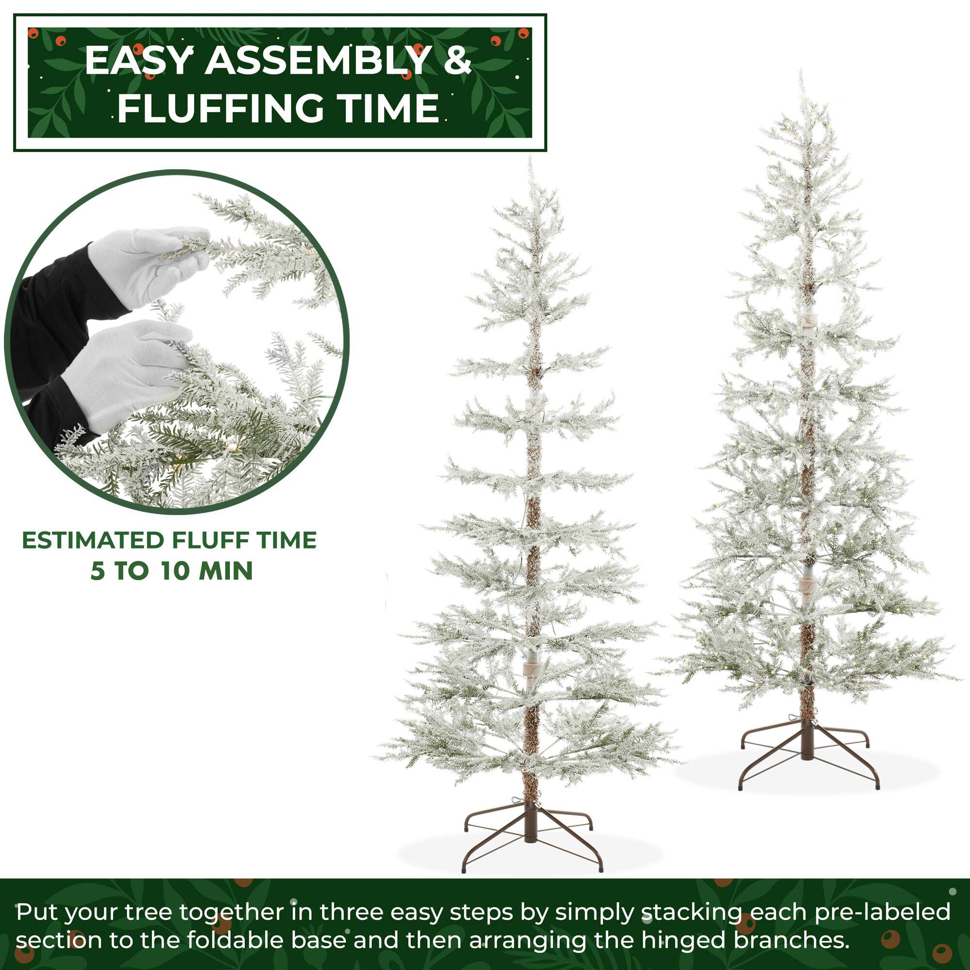 EASY ASSEMBLY & FLUFFING TIME

ESTIMATED FLUFF TIME 5 TO 10 MIN

Put your tree together in three easy steps by simply stacking each pre-labeled section to the foldable base and then arranging the hinged branches.