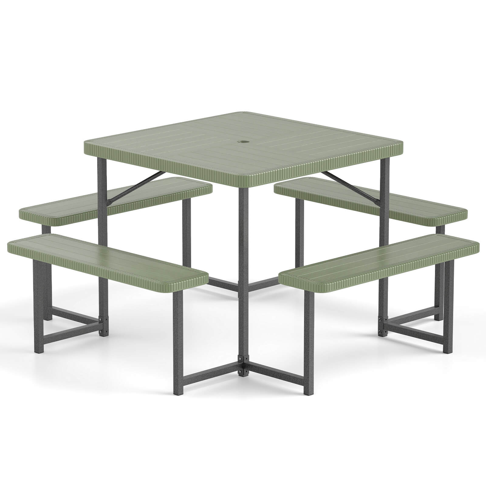 Alt View 10. Costway - Costway Picnic Table Bench Set for 4-8 People with Umbrella Hole All-Weather HDPE Tabletop - Green.