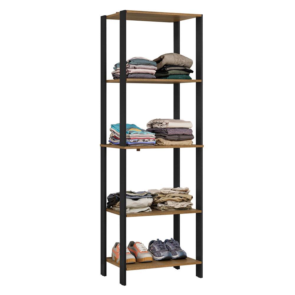 Angle. Madesa - Madesa Wardrobe Clothes Storage Rack with 5 Open Shelves 23"L - Black/Brown - Rustic/Black.