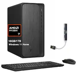 HP - OmniDesk Desktop (AMD Ryzen 7 8700G, 16GB DDR5, 1TB SSD, AMD Radeon 780M, Win 11 Home) w/USB Hub - Gray Wood