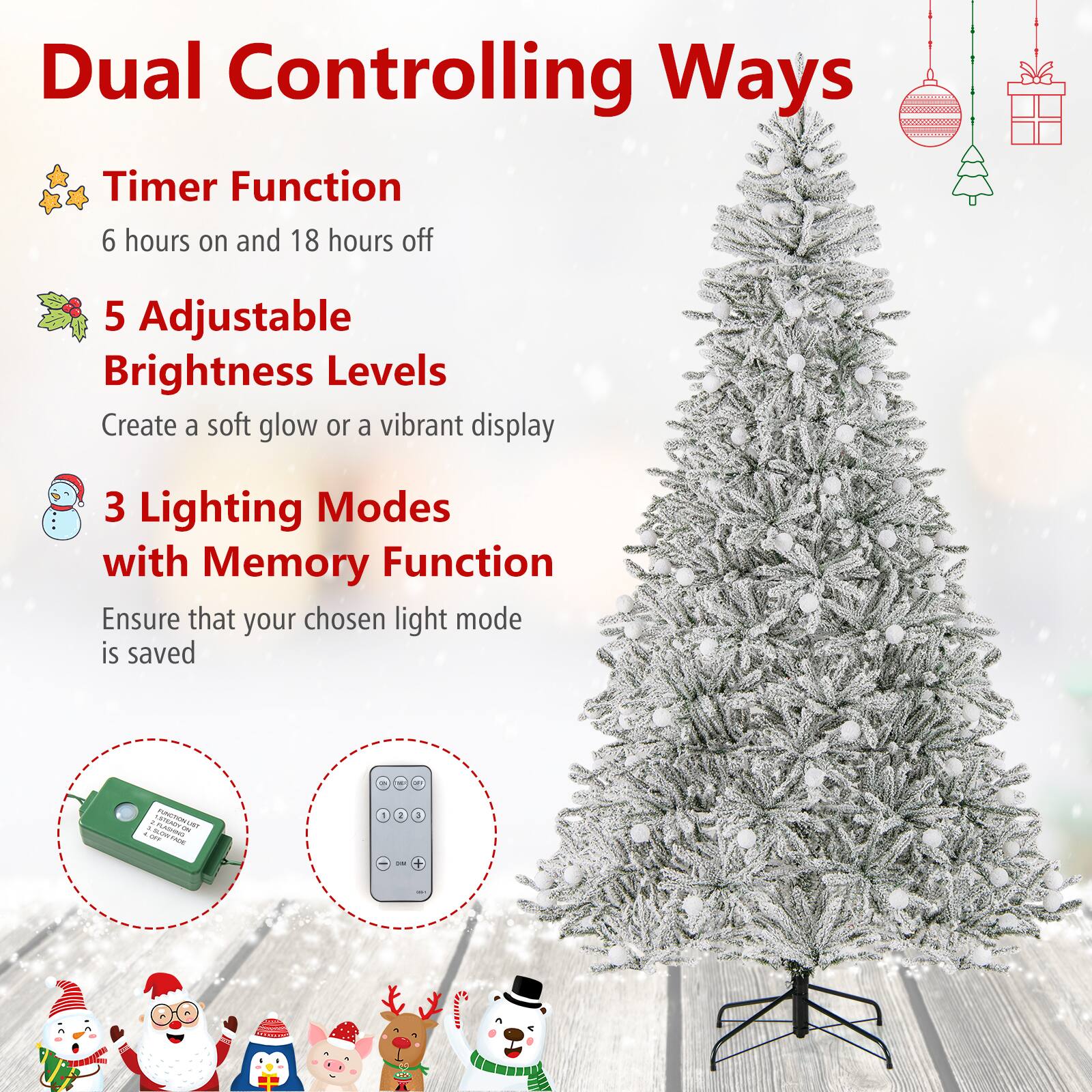 Dual Controlling Ways

- Timer Function
  - 6 hours on and 18 hours off

- 5 Adjustable Brightness Levels
  - Create a soft glow or a vibrant display

- 3 Lighting Modes with Memory Function
  - Ensure that your chosen light mode is saved