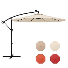 Gymax - 10 ft Patio Offset Umbrella w/ Solar Lights Deck Umbrella w/ Easy Tilt Adjustment - Beige