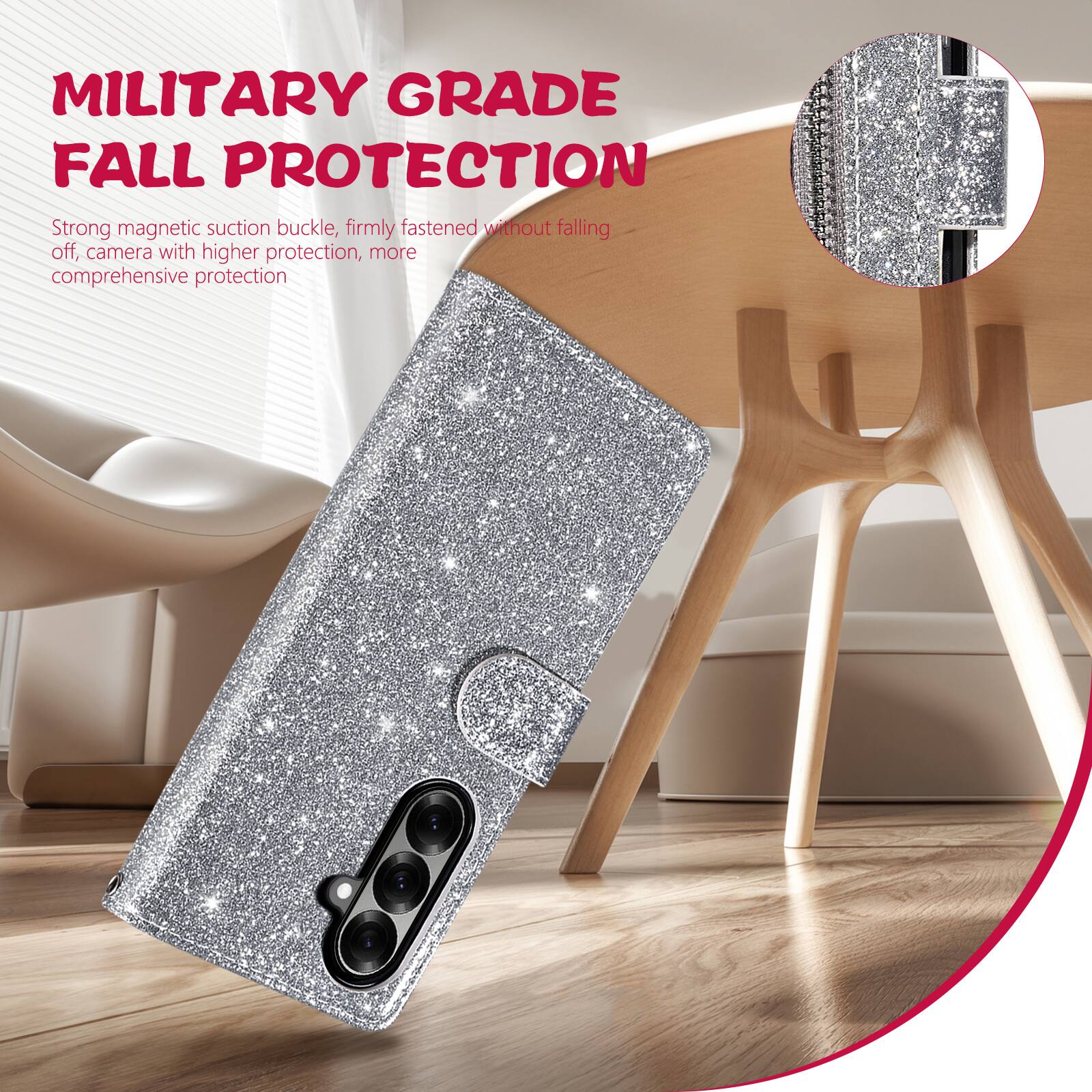MILITARY GRADE FALL PROTECTION

Strong magnetic suction buckle, firmly fastened without falling off, camera with higher protection, more comprehensive protection