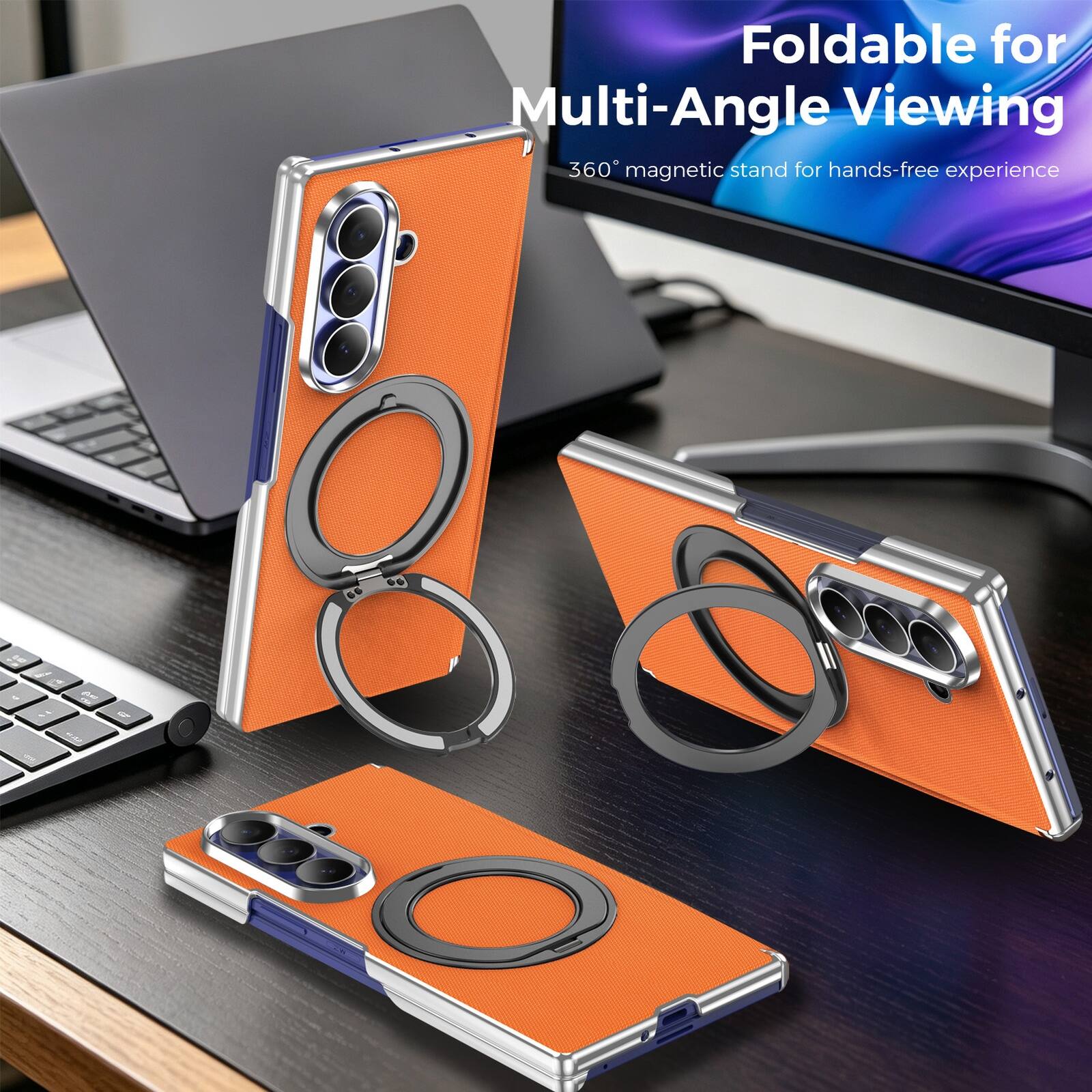 Foldable for Multi-Angle Viewing  
360° magnetic stand for hands-free experience