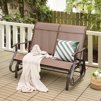 Front. Gymax - Gymax 2-Person Outdoor Glider Chair Patio Rocking Lounge Chair w/ Breathable Fabric - Brown.