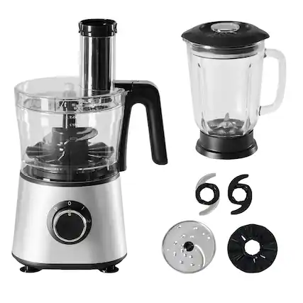 Front. Anysun - 300W Food Processor with Blender & Dough Tool - 2 Speeds, Sharp Blades, Safety Lock & 1.5L Glass Jar - Black.