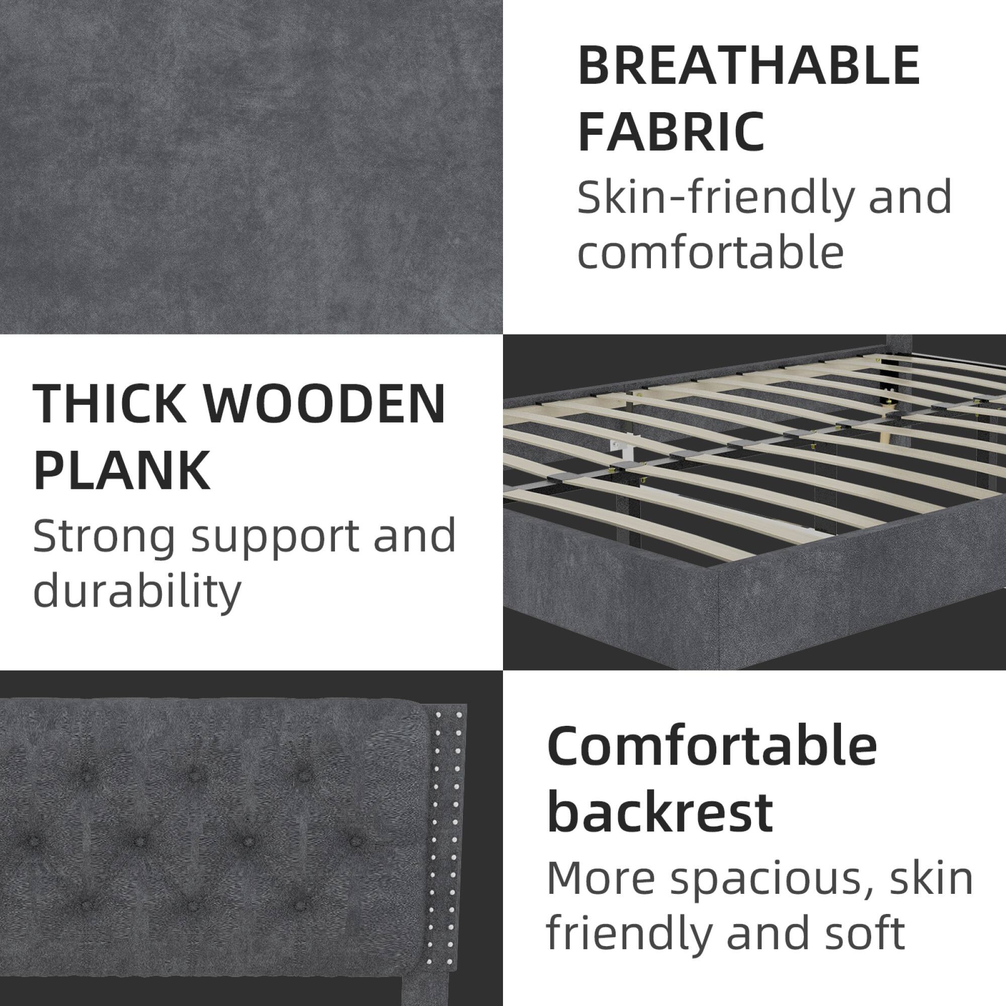 - BREATHABLE FABRIC
  - Skin-friendly and comfortable

- THICK WOODEN PLANK
  - Strong support and durability

- Comfortable backrest
  - More spacious, skin friendly and soft