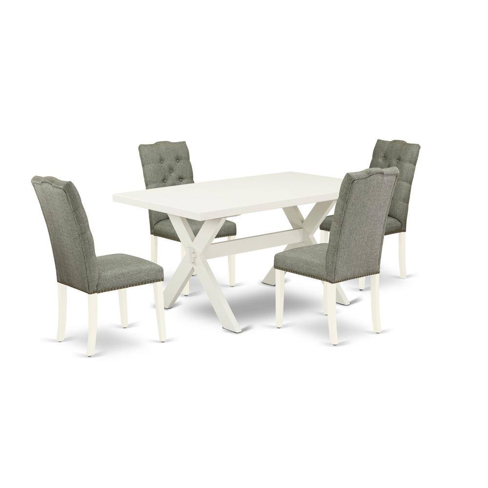 Left. East West Furniture - East West Furniture X026EL207-5 - 5-Piece Modern Dining Table Set - 4 Padded Parson Chair and a Wood Dining Table Solid - Multi-Color.