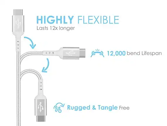 HIGHLY FLEXIBLE  
Lasts 12x longer  
12,000 bend Lifespan  
Rugged & Tangle Free