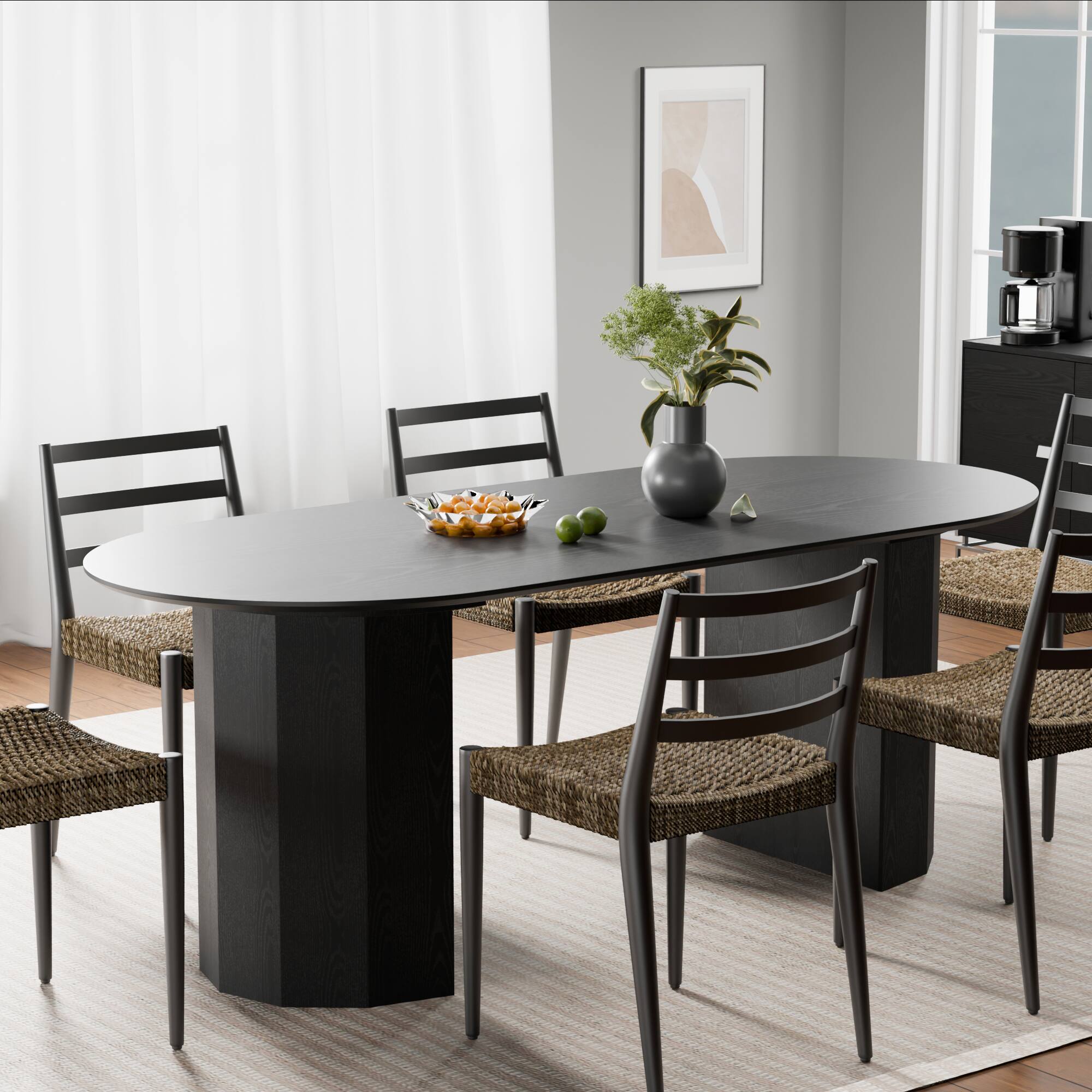 Front. Lirago - 79" Oval Dining Table Solid Wood - Double Pedestal Kitchen Table Seats 6, Classic Dining Room Table for Home - Black.