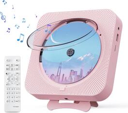 FINEAK - Portable Bluetooth CD Player for Home with Dual Speakers & FM Radio - Pink