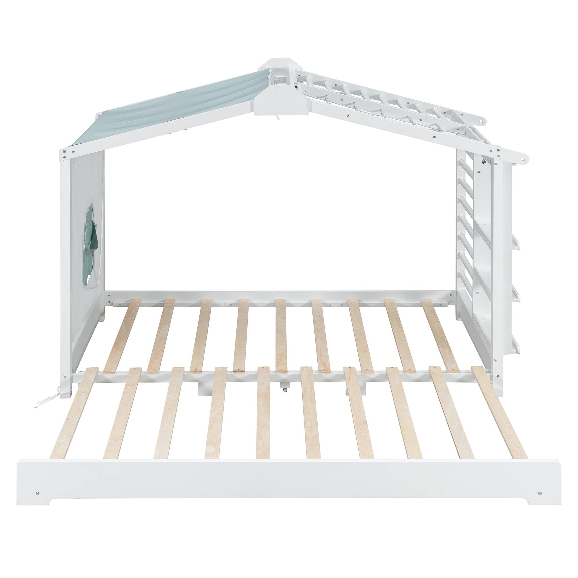 Left. Anysun - Twin Size House Bed with Twin Size Trundle and Side Shelves - White.