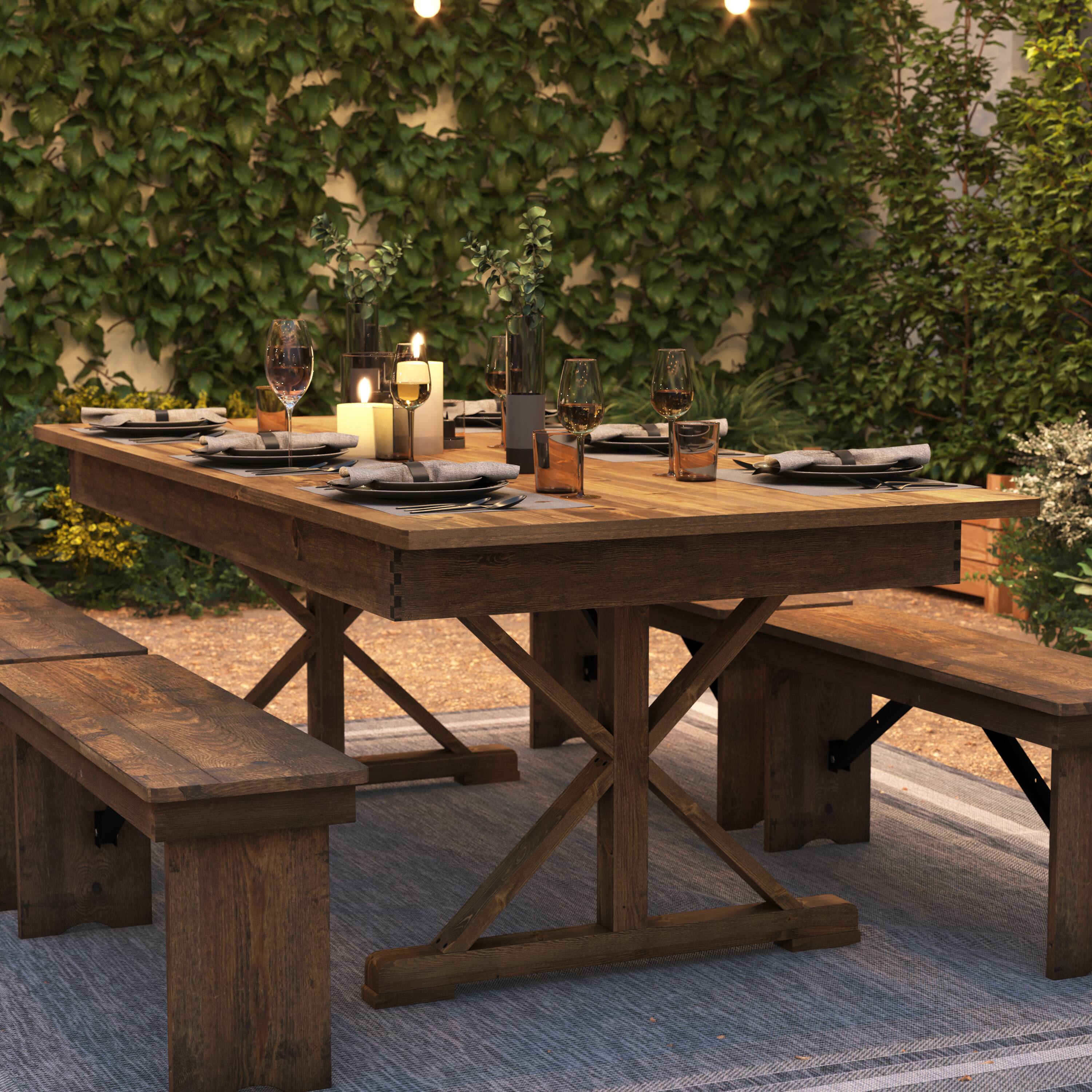 Alt View 4. Flash Furniture - HERCULES 7' x 40" Rectangular Antique Rustic Solid Pine Folding Farm Table with X Legs - Brown.