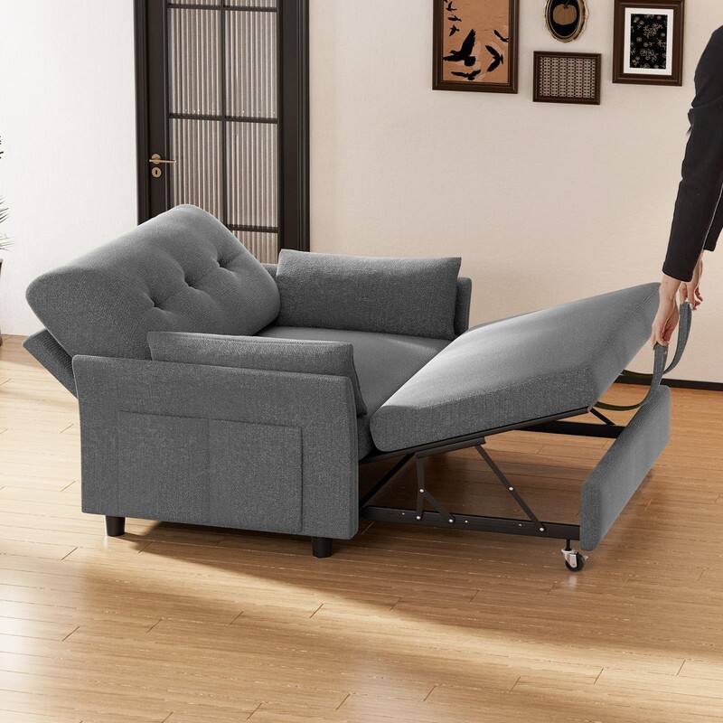 Angle. Dyonery - Dyonery 3-in-1 Pull Out Sleeper Sofa with Reclining Backrest & Side Pocket, Tool-Free Assembly, Loveseat - Grey.