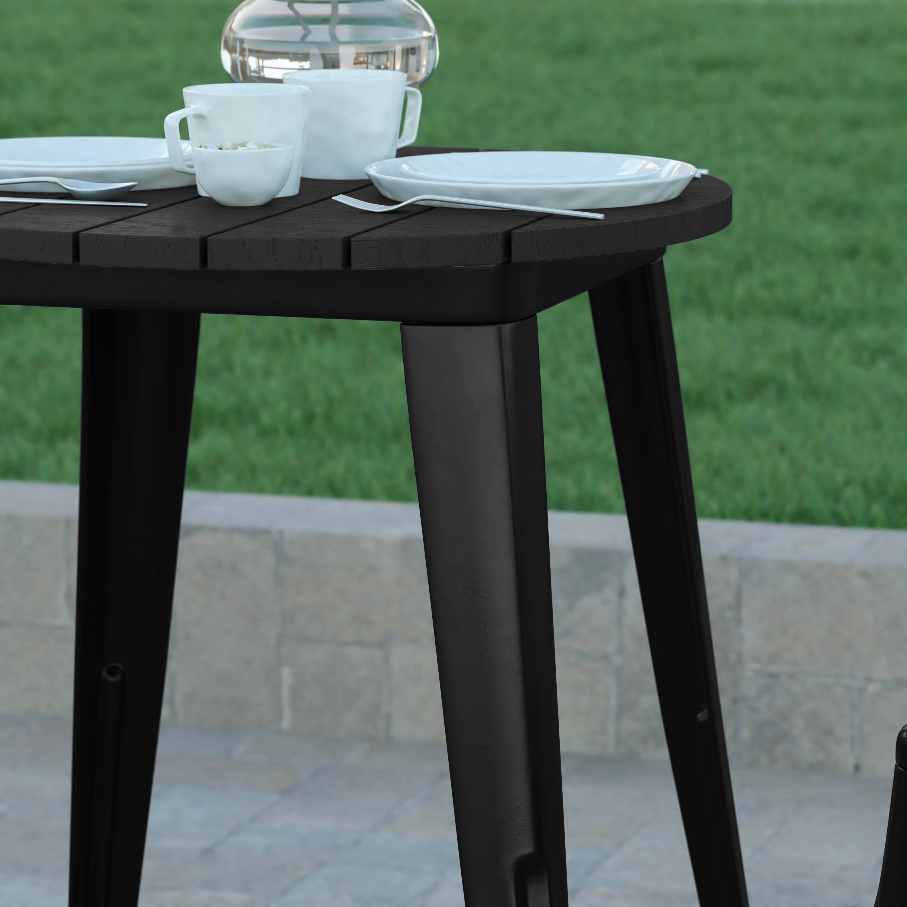 Alt View 4. Emma + Oliver - Drew Indoor/Outdoor Dining Table, 23.75" Round All Weather Poly Resin Top with Steel Base - Black Top/Black Frame.