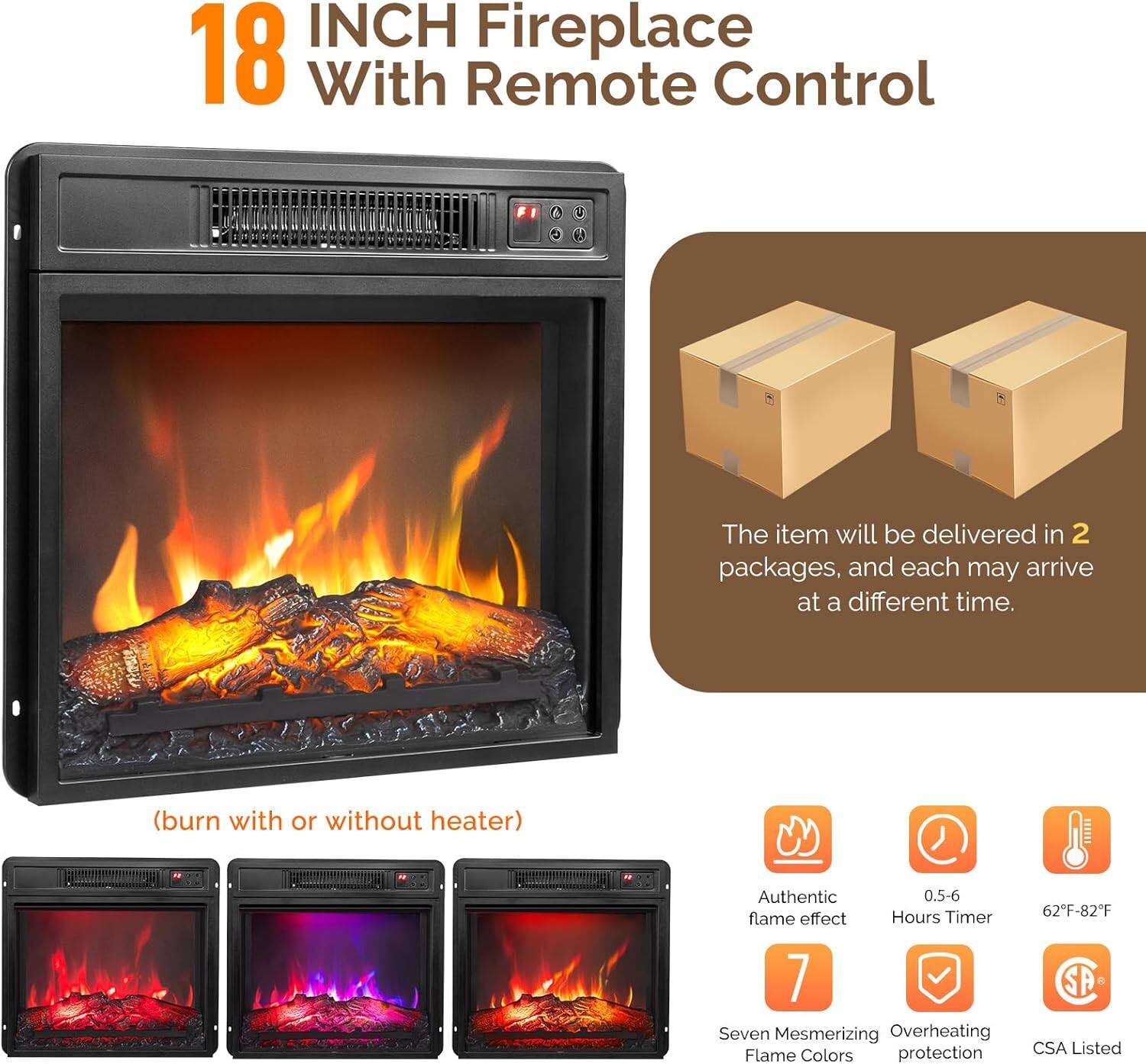 Alt View 1. Winado - Fireplace TV Stand for up to 70 inch TVs, Farmhouse Entertainment Center with Electric Fireplace Heater - Gray Oak.