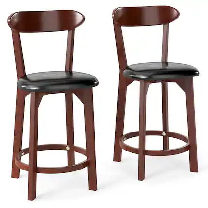 Front. Costway - Costway 23.5" Bar Stool Set of 2 with Curved Backrest & Footrest Counter Height Stools - Walnut,Black.