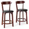 Costway - 23.5" Bar Stool Set of 2 with Curved Backrest & Footrest Counter Height Stools - Walnut,Black