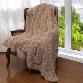 Cheer Collection - Reversible Faux Fur Long Shaggy Hair Accent Throw Blanket 50"x60" - Taupe