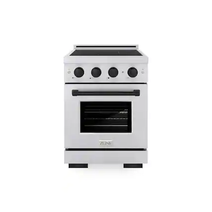 Front. ZLINE - Autograph 24 in. 3.2 cu. ft. Paramount Freestanding Induction Range with 3 Burners in Satin Steel with Black Accents - Satin Stainless Steel.