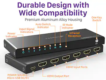 HDMI Switch 4K 60Hz – 5 poorten met afstandsbediening HDMI Switch 4K 60Hz – 5 poorten met afstandsbediening