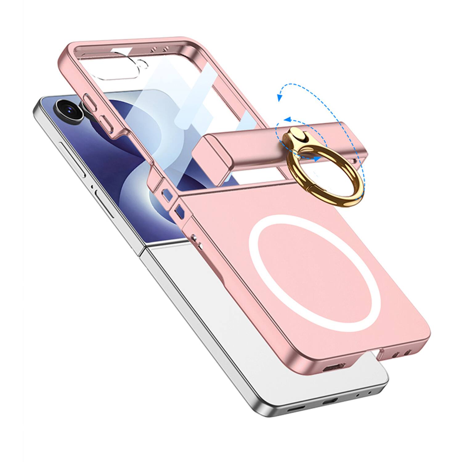 Back. Dteck - Magnetic Slim Case for Samsung Galaxy Z Flip8 Built-in Screen Protector & Grip Ring Kickstand,Shockproof Hard PC Cover - Blue.