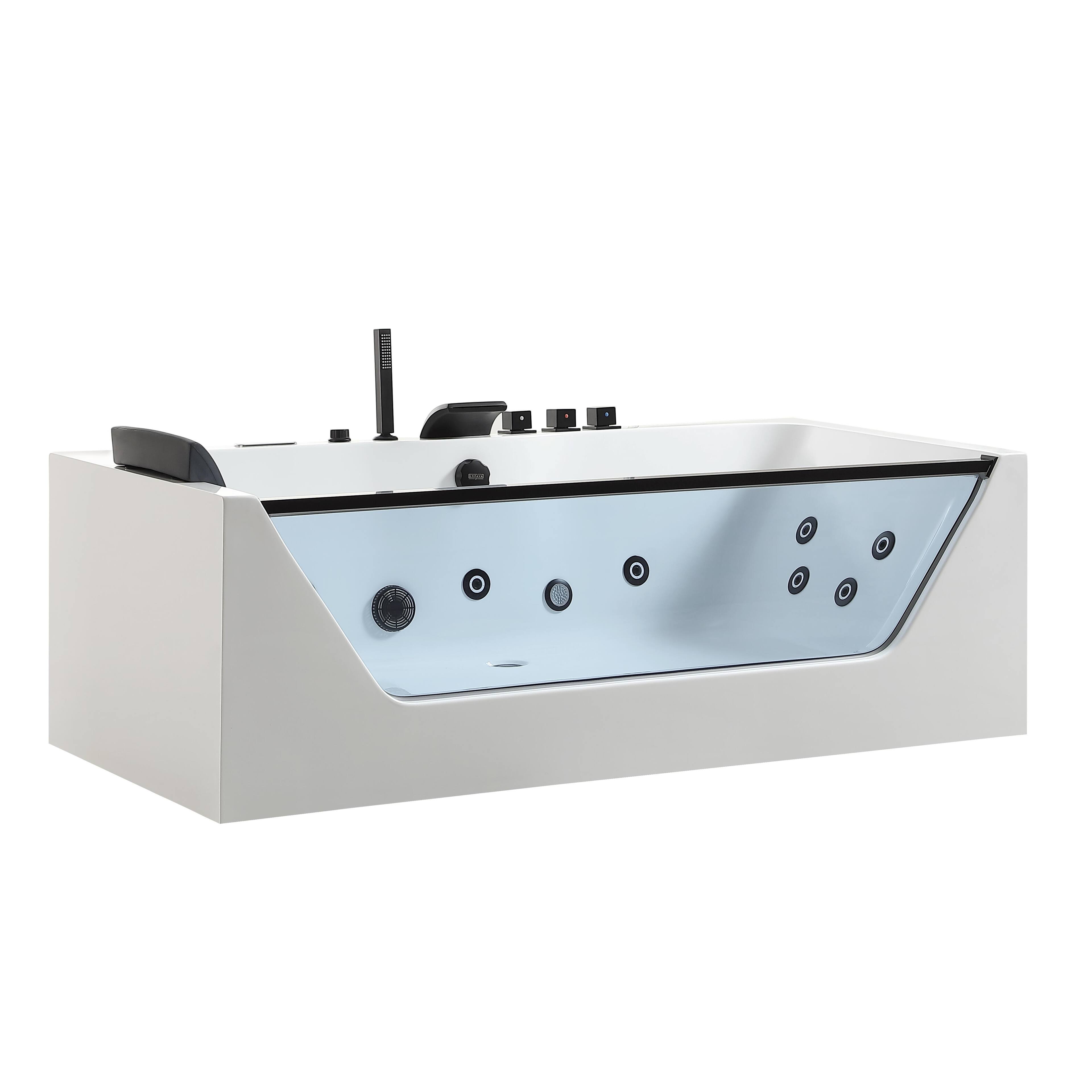 Alt View 1. Empava - 71 in. x 30 in. Whirlpool Bathtub Rectangular hydrotherapy Jetted SPA Bath Tub with Center Drain-in White - White.